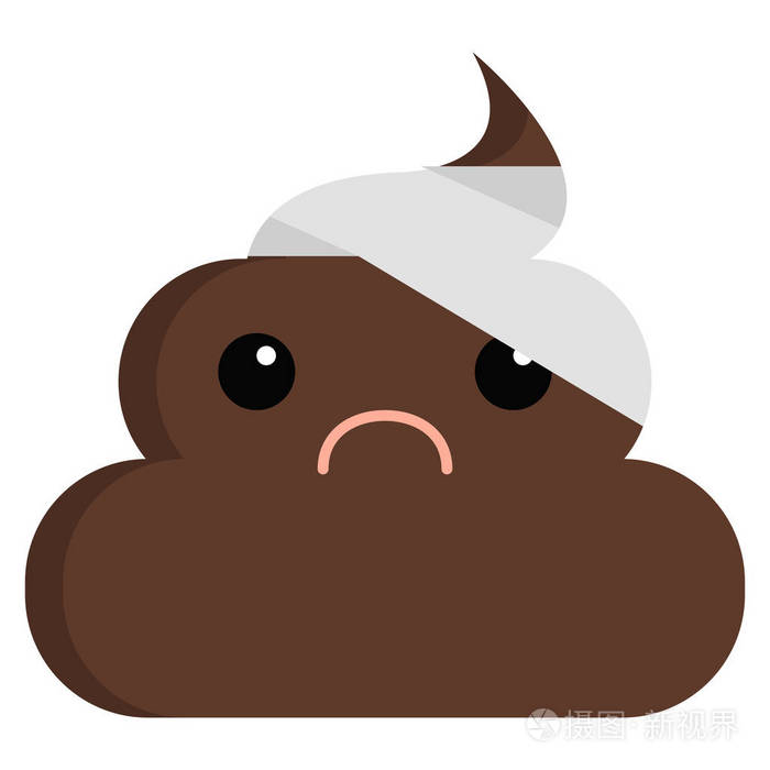 脸上用头巾包扎着臭大便的表情符号平面图标矢量符号彩