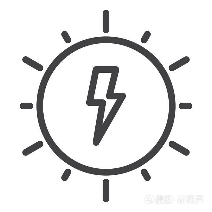 太阳能线图标轮廓矢量符号线性风格象形文字隔离在白色上符号标志插图