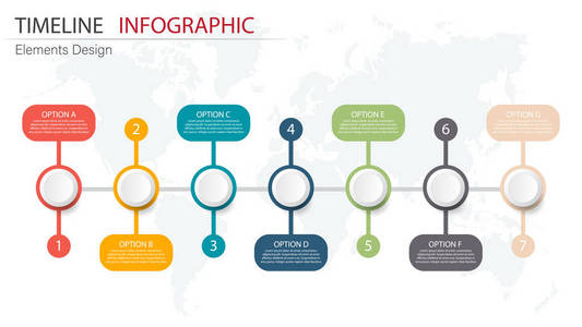 矢量抽象元素信息图形7步。 设计业务财务模板布局手册工作流信息或演示等。 信息图形时间线路径。 抽象三维矢量