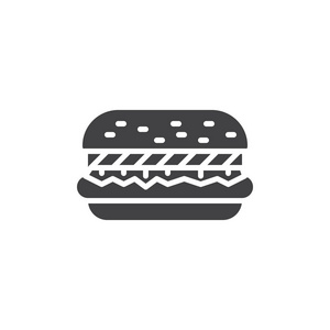 汉堡包图标矢量填充平面标志固体象形文字隔离在白色上。 符号标志插图。 像素完美矢量图形