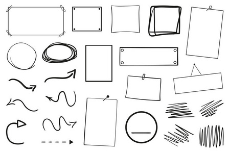 抽象框架. 线条艺术. 一组不同的形状. 黑白插图照片