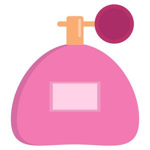 粉红瓶香水喷涂图标矢量插图平面风格设计隔离在白色上。 彩色图形