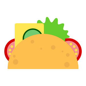 墨西哥玉米饼食品平面图标矢量标志彩色象形文字隔离在白色上。 符号标志插图。 平式设计
