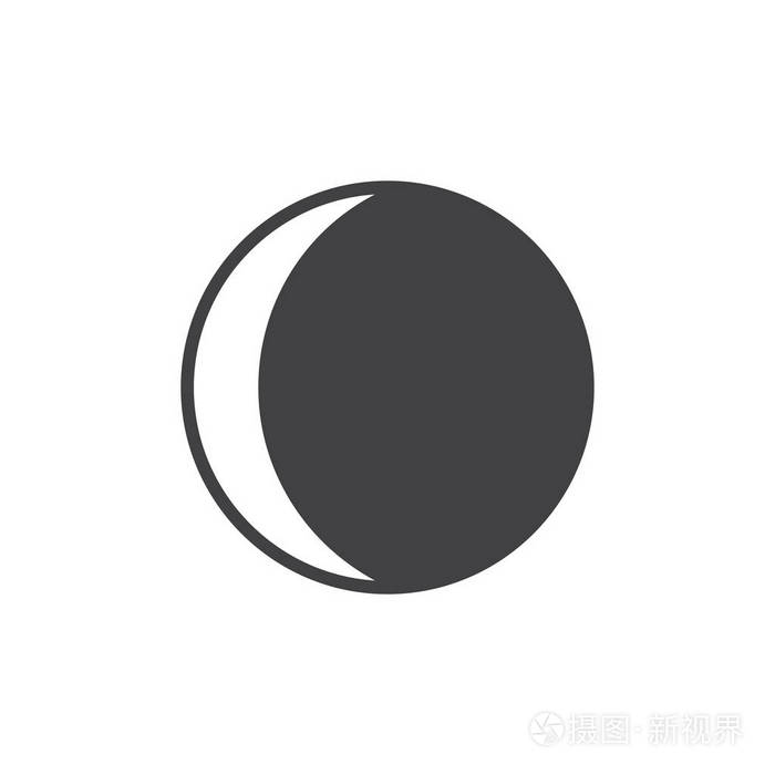 渐变新月形图标矢量填充平面标志固体象形文字隔离在白色上.