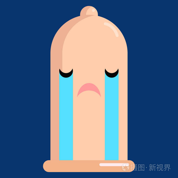 大声哭脸避孕套表情矢量插图平面风格设计彩色图形
