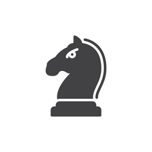 马骑士棋子在棋局图标矢量填充平标志实心象形文字隔离在白色上。 策略符号标志插图。 像素完美矢量图形