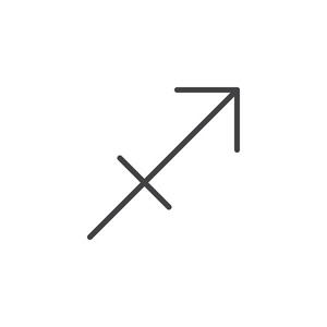 射手星座线图标轮廓矢量符号线性风格象形文字隔离在白色上。 占星术符号标志插图。 可编辑笔画。
