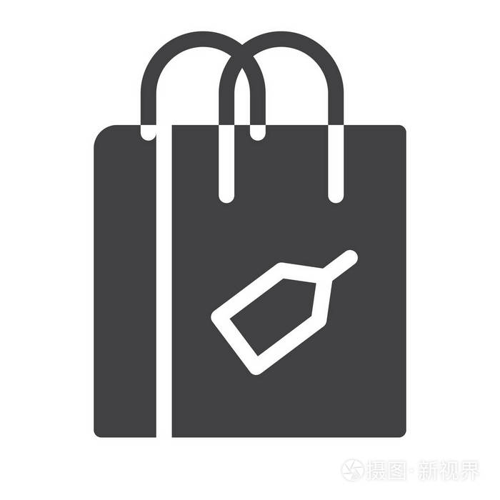 购物袋图标矢量填充平面标志固体象形文字隔离在白色上。 符号标志插图。 像素完美图形