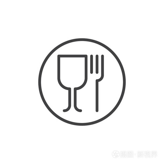 酒杯和叉线图标轮廓矢量符号线性风格象形文字隔离在白色上.