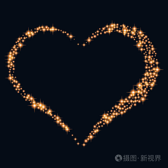 抽象的设计心与发光闪闪发光的粒子在黑色的背景矢量图
