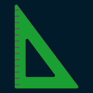 几何三角尺平面图标矢量标志彩色象形文字隔离在黑色上。 符号标志插图。 平式设计