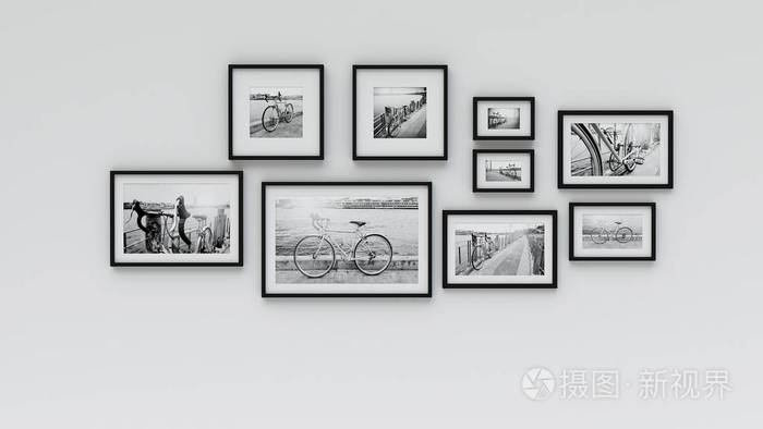 墙上相框自行车图片3D渲染