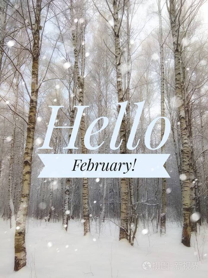 你好二月的照片新年的开始贺卡