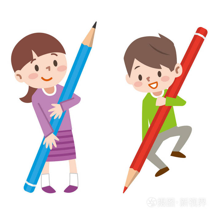 儿童拿铅笔的插图