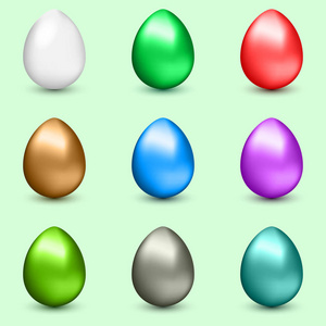向量复活节五颜六色的彩蛋集合。收集9个复活节彩蛋为您的假期设计