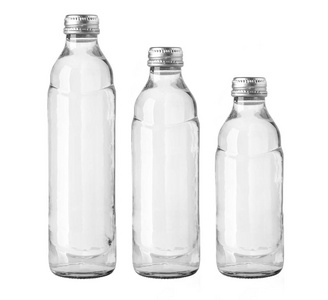 白色背景的小玻璃水瓶