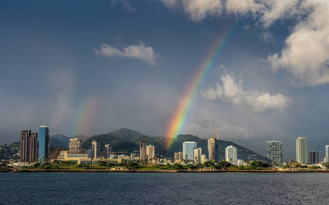 夏威夷火奴鲁鲁天际线彩虹