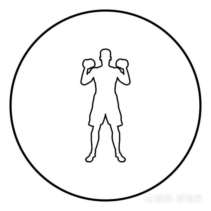 男子用哑铃做运动动作男子锻炼剪影前视图黑色轮廓矢量插图平面风格
