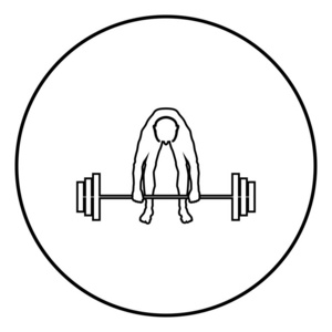 肌肉男举重运动员举杠铃运动员举重剪影图标黑色轮廓矢量插图平面样式简单的圆形图像