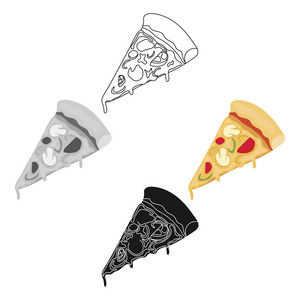 片中孤立的白色背景上的卡通风格的比萨图标。比萨饼和比萨店象征股票矢量图