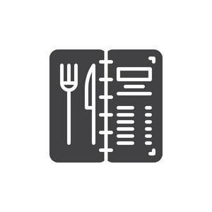 餐厅菜单图标矢量填充平面标志固体象形文字隔离在白色上。 符号标志插图。 像素完美矢量图形