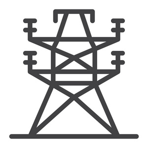 电塔线图标轮廓矢量标志线性风格象形文字隔离在白色上。 符号标志插图。 可编辑笔画。 像素完美图形