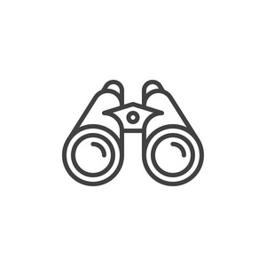 望远镜的标志双筒望远镜线图标轮廓矢量符号线性文字隔离在白色上.