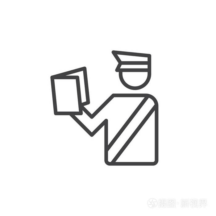 海关官员线图标轮廓矢量标志线性风格象形文字隔离在白色上政治符号