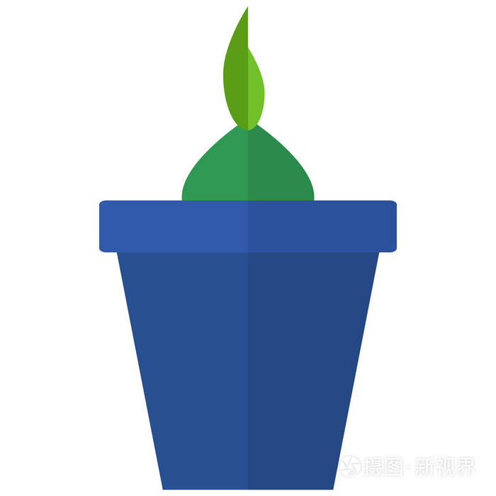绿色植物在花盆图标矢量插图平面风格设计上隔离白色彩色图形