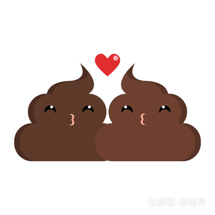 亲吻臭粪大便表情符号平面图标矢量标志彩色象形文字隔