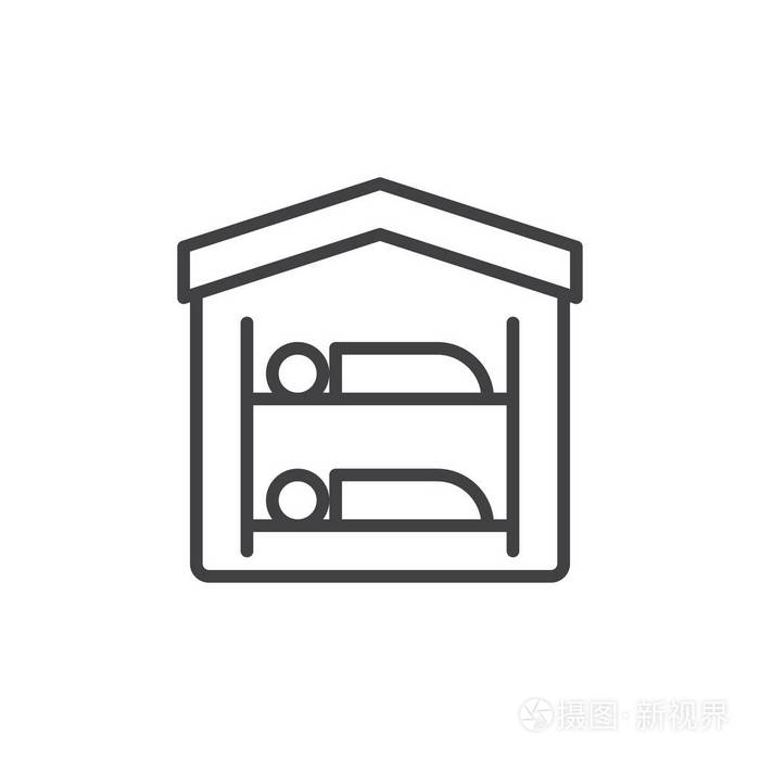宿舍线图标轮廓矢量标志线性风格象形文字隔离在白色上符号标志插图可