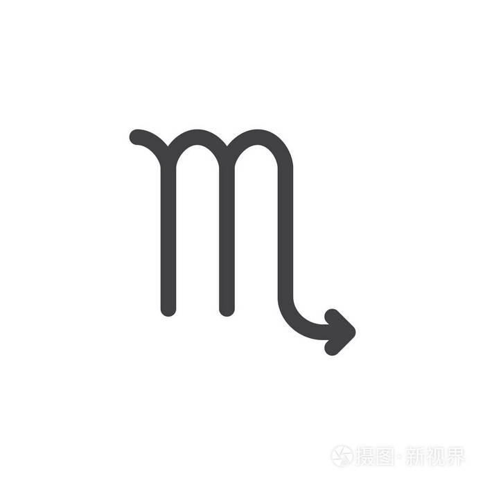 天蝎座生肖图标矢量填充平面标志固体象形文字隔离在白色占星术符号