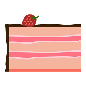 奶油蛋糕与草莓平面图标矢量标志彩色象形文字隔离在白色。 符号标志插图。 平式设计