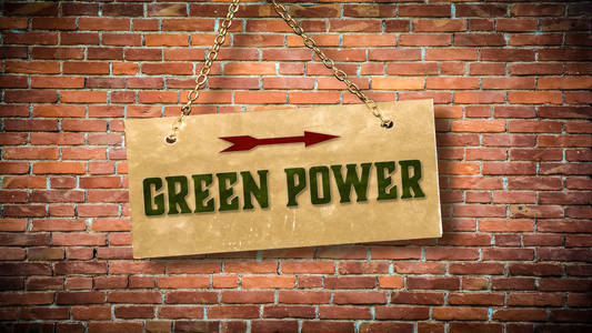 墙上的标志是绿色电力