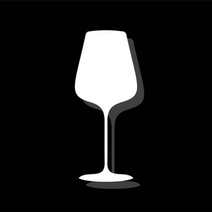 酒杯用于葡萄酒或香槟。 白色平面简单图标阴影