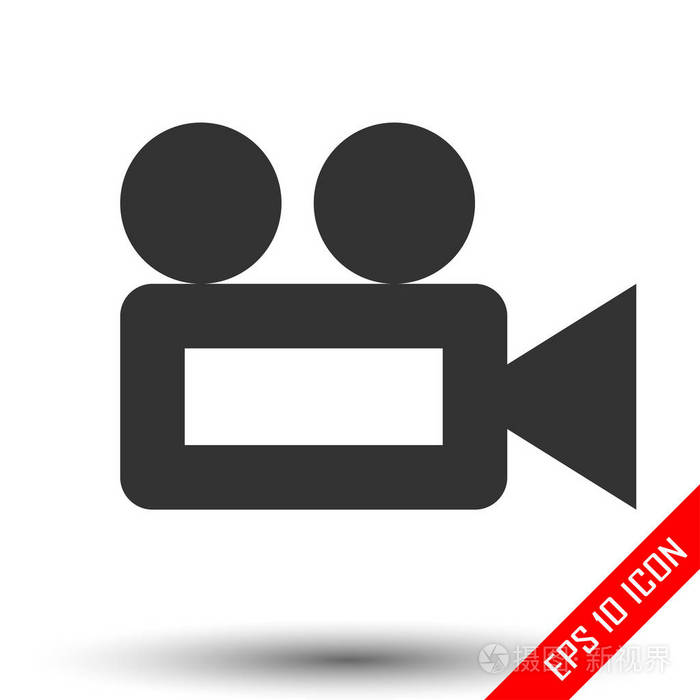 白色背景上摄像机的简单平面标志. 矢量图.