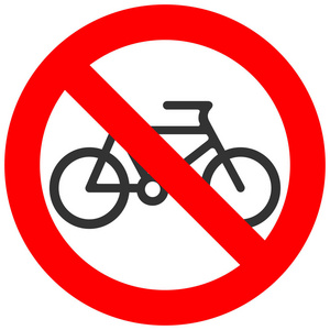 停止或禁止标志与自行车图标隔离在白色背景。自行车是禁止矢量插图。骑自行车是不允许的形象。自行车是被禁止的。