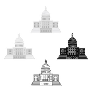 美国国会大厦中孤立的白色背景上的卡通风格的图标。美国的国家象征股票矢量图
