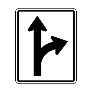 右或直的,只有在白色背景上孤立的道路的插图照片