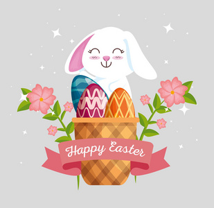 兔子与蛋装饰篮子和花