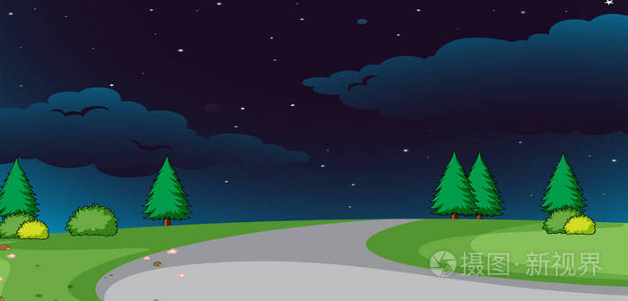 夜间自然道路背景插图