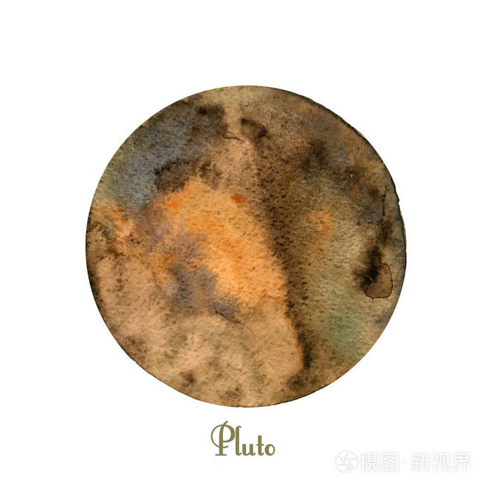 冥王星水彩画隔离在白色背景上.