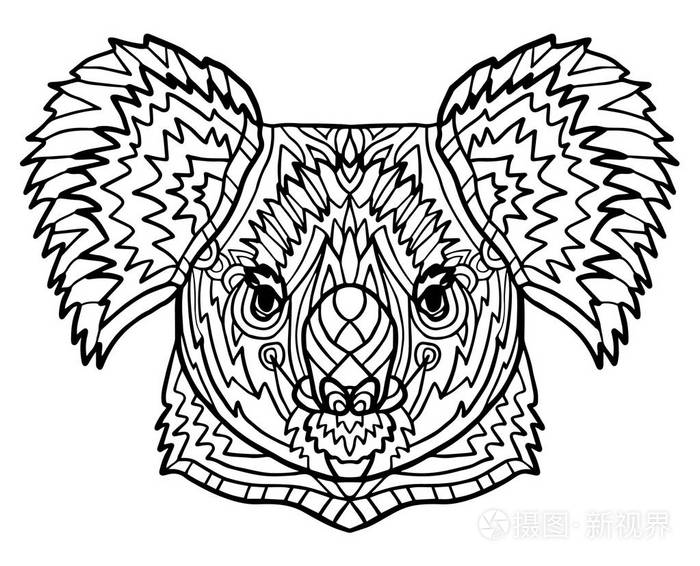 插画 成人图腾着色页. 考拉的头.