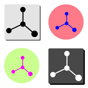 分子。 四种不同颜色背景的简单平面矢量图标插图