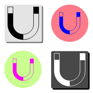 磁性。 四种不同颜色背景的简单平面矢量图标插图