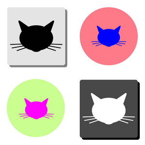 猫头。 四种不同颜色背景的简单平面矢量图标插图