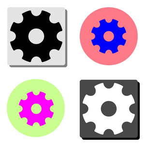 齿轮。 四种不同颜色背景的简单平面矢量图标插图