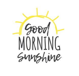 涂鸦风格元素和夏季报价. 黄色的太阳系统物体正文字早上好阳光照片