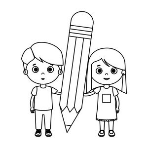 小孩子学生夫妇与铅笔
