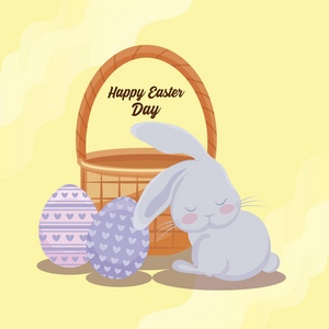 快乐的复活节卡片与可爱的兔子和蛋